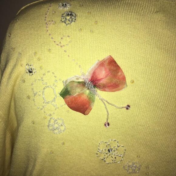 Berek Yellow Butterfly Ribbon & Bead Embellished Cardigan Sweater XL - Picture 5 of 12